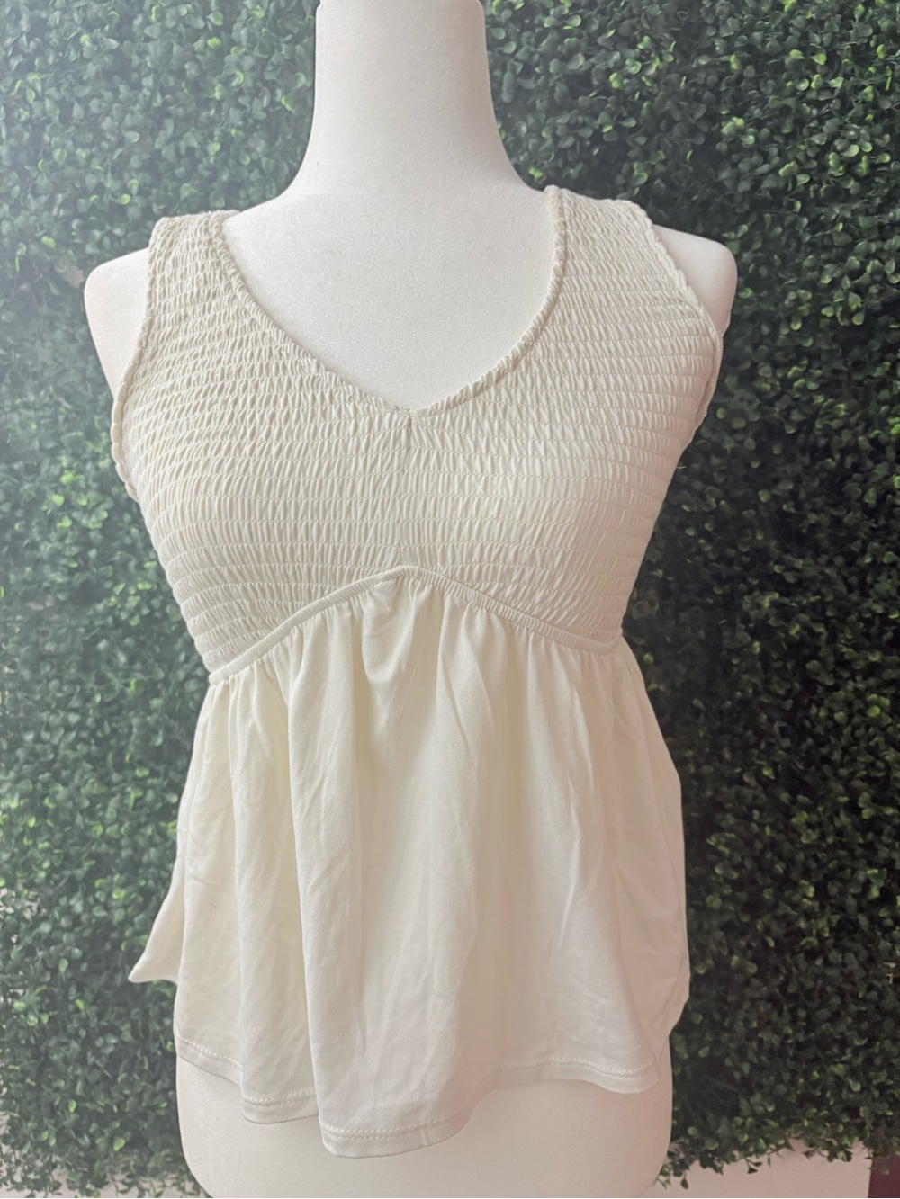 Free People Cream Smocked V-Neck Tank